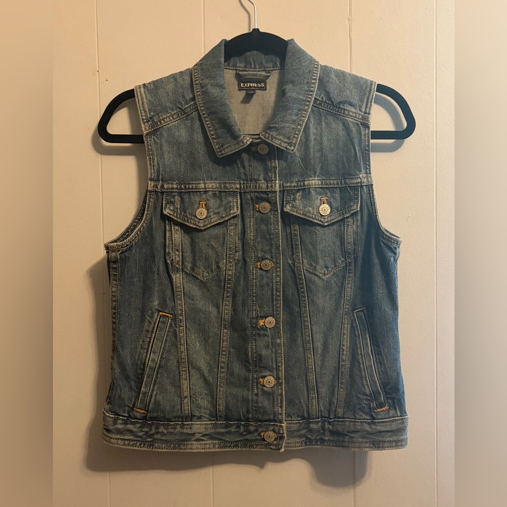Express Denim Jacket with Contrast Stitching - Blue